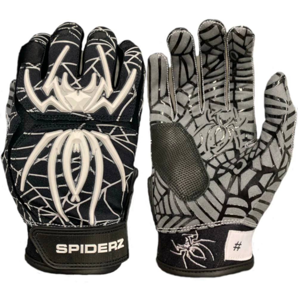 2020 Spiderz HYBRID Batting Gloves: Black/White/Silver
