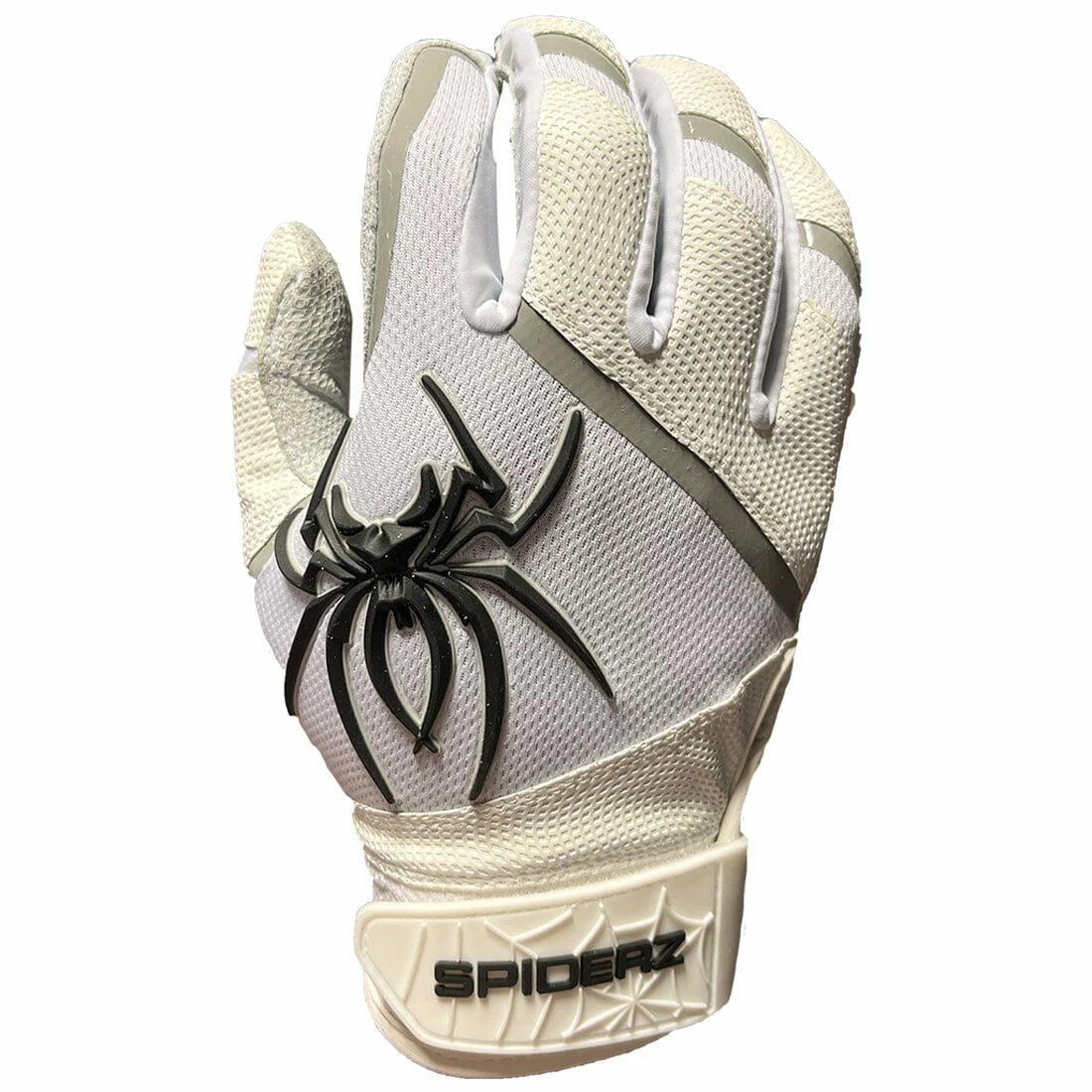 2023 Spiderz Pro Model Batting Gloves: White/Black/Silver - Image 2