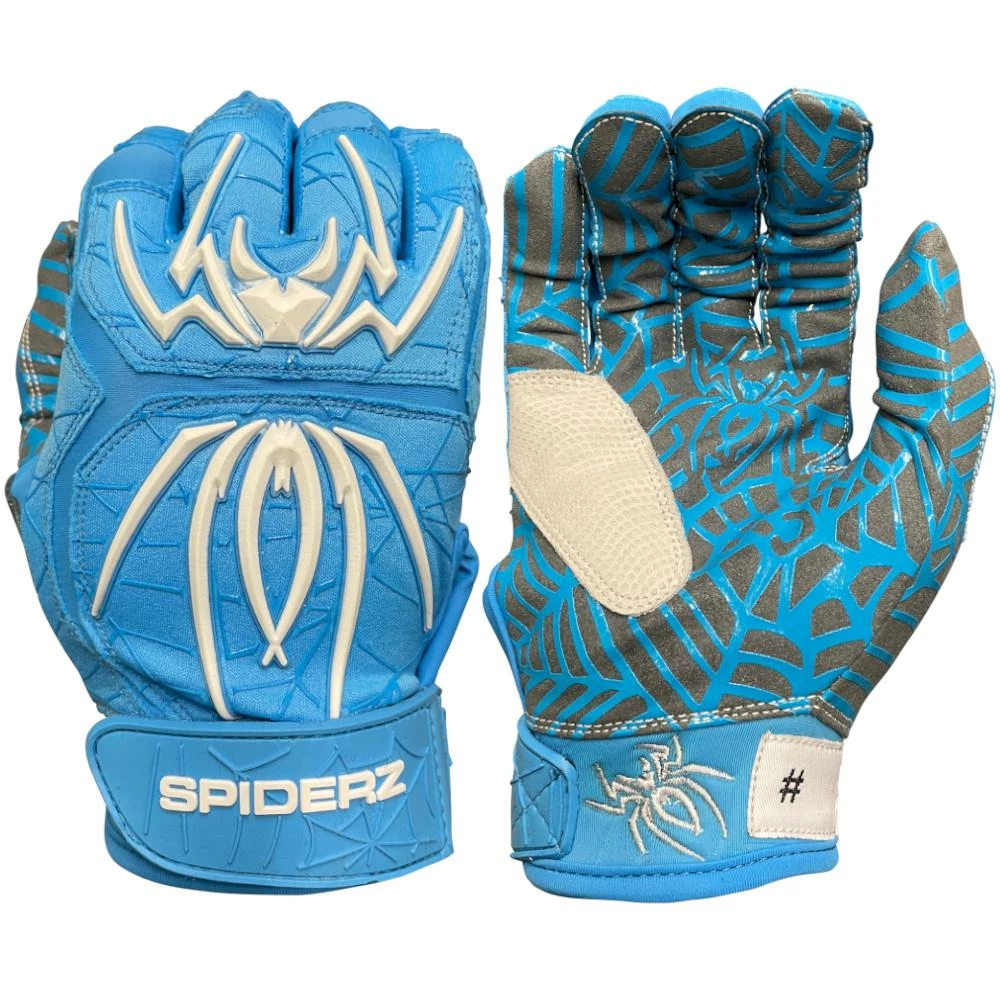2023 Spiderz HYBRID Batting Gloves: Columbia Blue/White