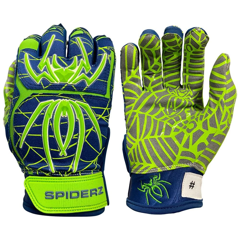 2021 Spiderz HYBRID Small Batch Batting Gloves: Navy Blue/Safety Green/White