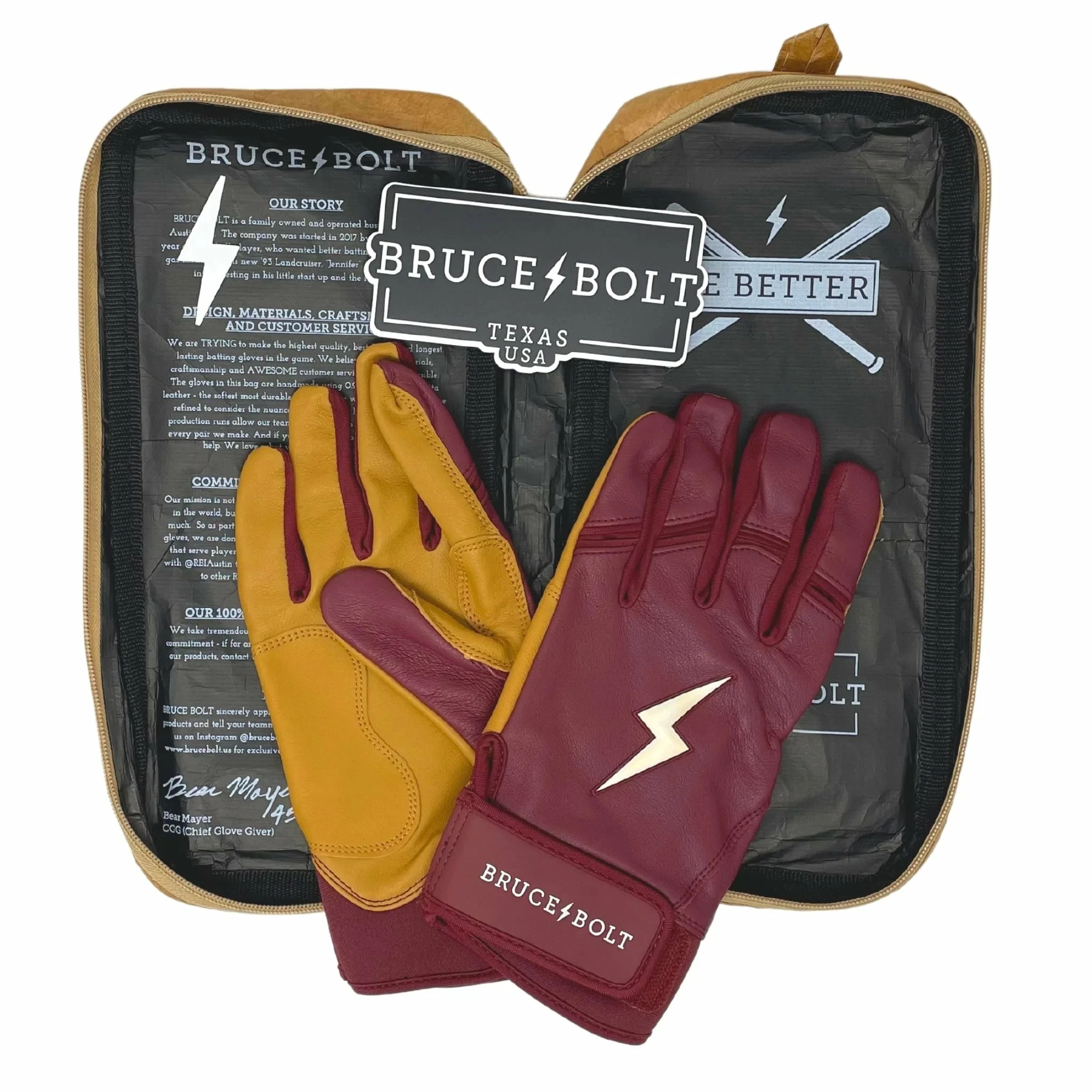 Bruce Bolt PREMIUM PRO Short Cuff Batting Gloves: Maroon - Image 2